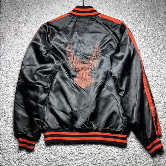 Vintage Harley Davidson Jacket Mens Small Satin Bomber 80s 90s Union Made Eagle - Picture 10 of 11